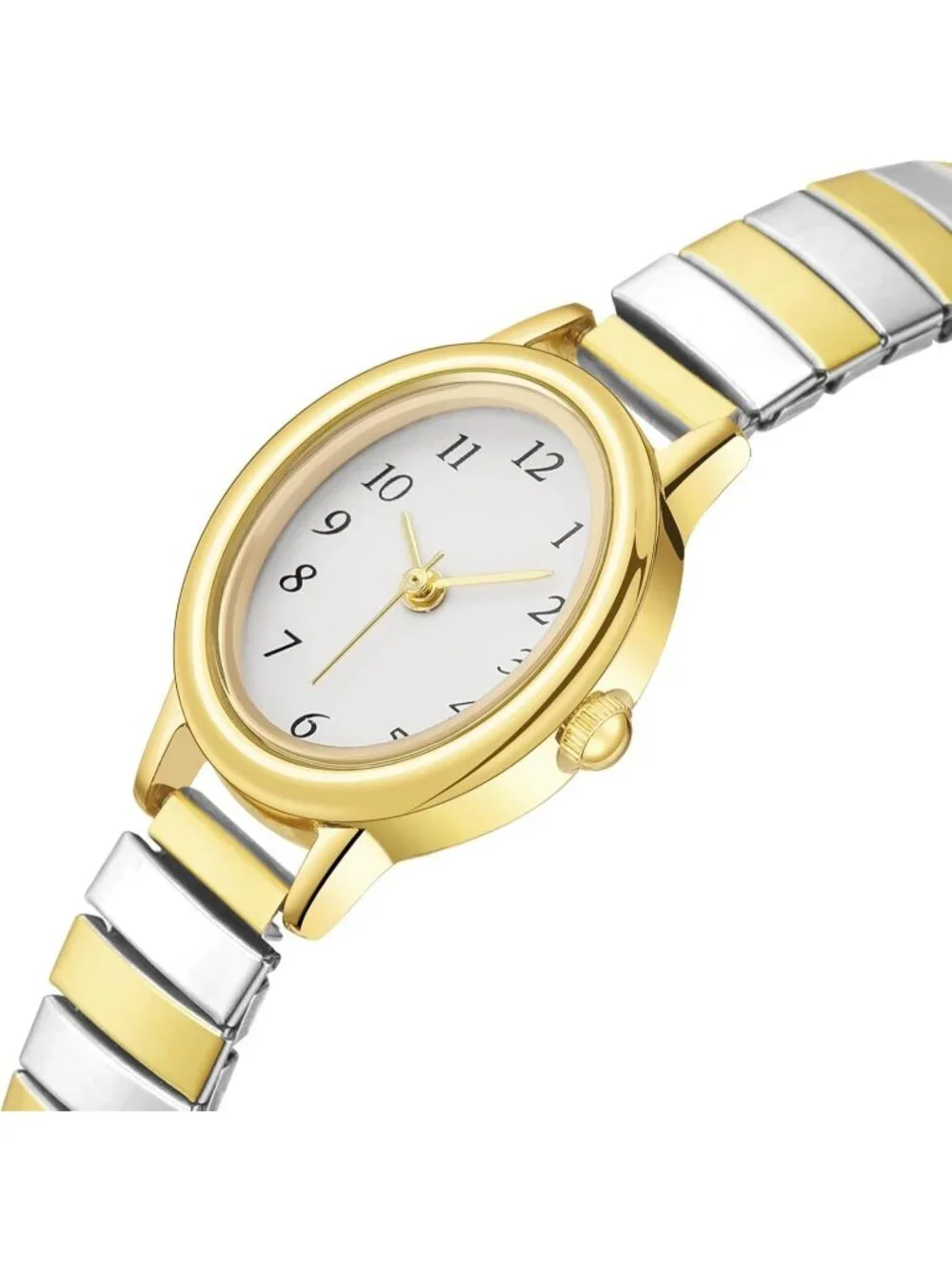 Women's Silver And Gold Analog Alloy Steel Expansion Band Waterproof Wrist Watch